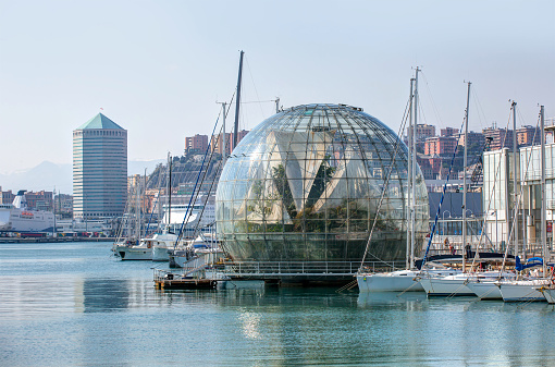 Genoa, italy - March18 2015: The bubble (biosphere) by Renzo Piano, is located by the sea