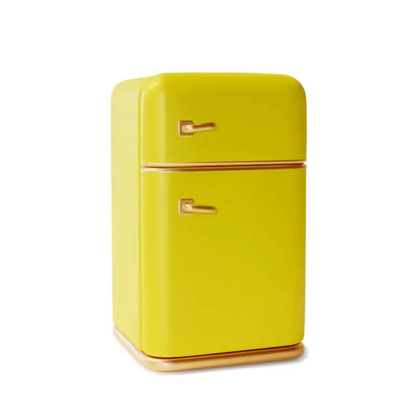 Vector illustration of 3d Yellow Refrigerator Cartoon Style. Vector