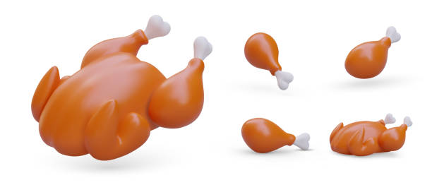 istock Roasted poultry vector icons set. Baked turkey. Chicken and drumsticks barbecue 1622994459