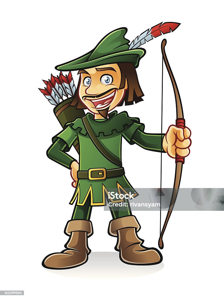 Robin Hood robin hood stood smiling and holding a bow Hat stock vector