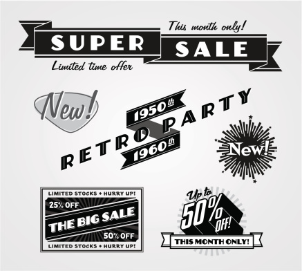 Retro 50 Emblems Retro Emblems Stock Illustration - Download Image Now - 1950-1959 ...