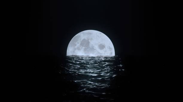 istock 3d render Full moon at night on floats in black water 1623016189