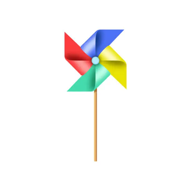 Vector illustration of Pinwheel Toy or Paper Windmill Vector Design on White Background.