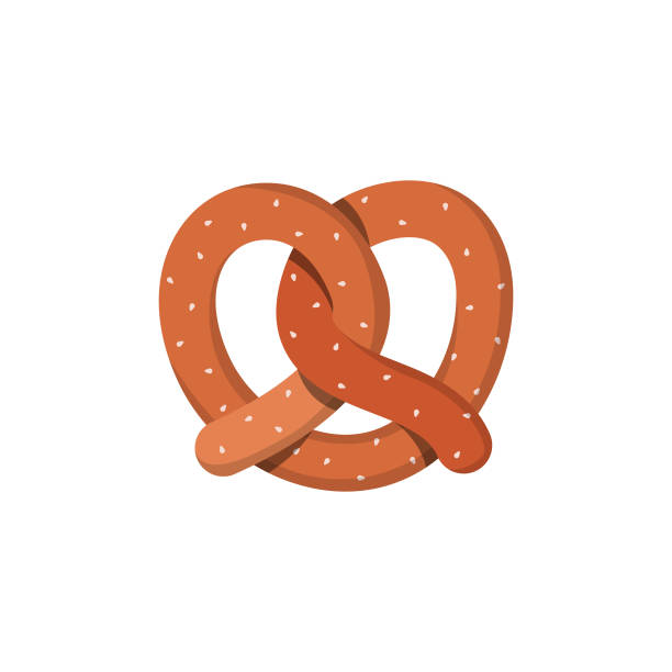 흰색 배경에 프레첼 플랫 디자인. - pretzel sesame vector snack stock illustrations