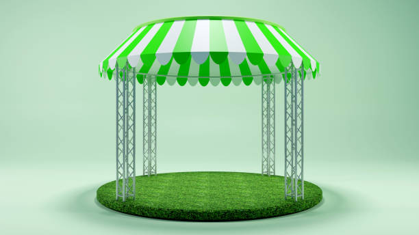 istock 3d rendering of exhibition booth store, blank display shop stand on color background, Simple design concept 1623027521