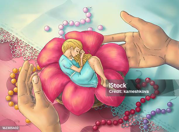 Thumbelina Sleeping In Flower Illustration To A Fairytale Stock Illustration - Download Image Now