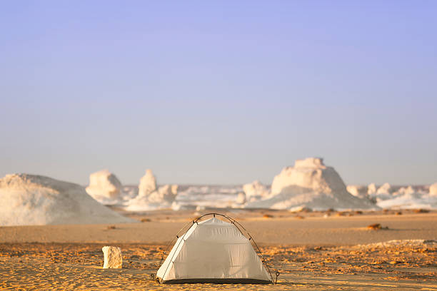 Dome tent in the dawn in the white desert of egypt