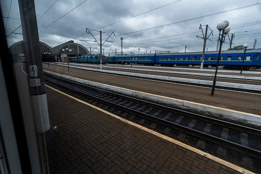Lviv railway station, platform for disembarking and embarking passengers, Ukraine, 2019