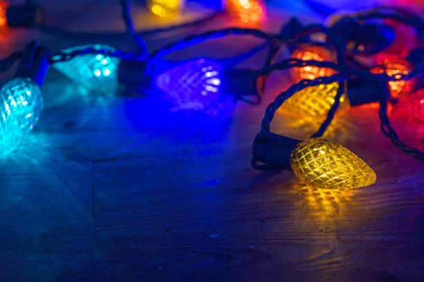 Holiday Christmas lights background copy space selective focus design stock photo
