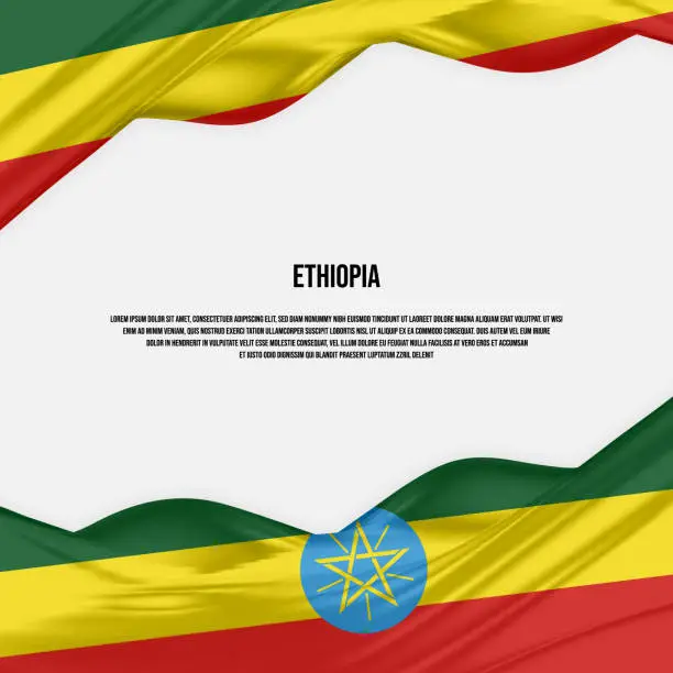Vector illustration of Ethiopia flag design. Waving Ethiopia flag made of satin or silk fabric. Vector Illustration.