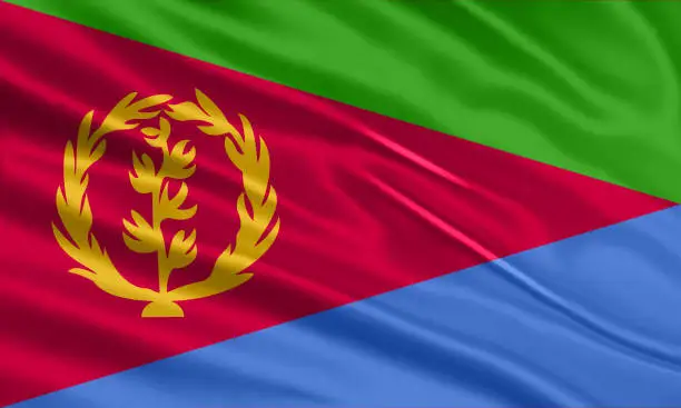 Vector illustration of Eritrea flag design. Waving Eritrea flag made of satin or silk fabric. Vector Illustration.