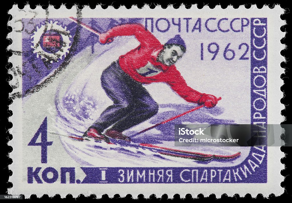 Russian skieur allume découper Vintage 1962 CCCP Timbre-poste - Photo de Ski libre de droits