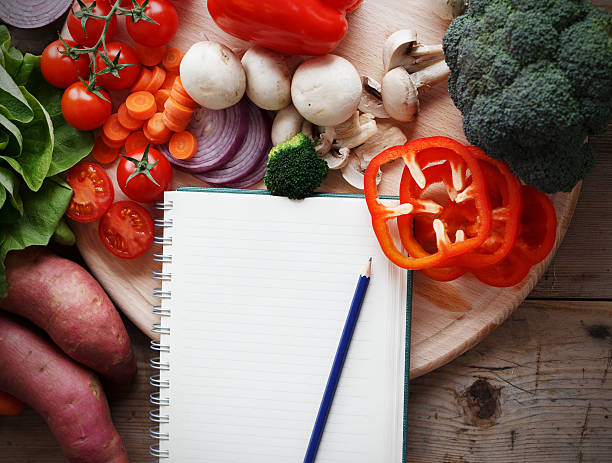 istock Blank shopping list with pencil surrounded by fresh veggies 162313595