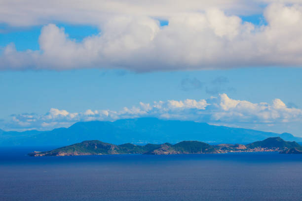 Panoramic View to the Guadeloupe Island under the Blue Clouds, Caribbean islands