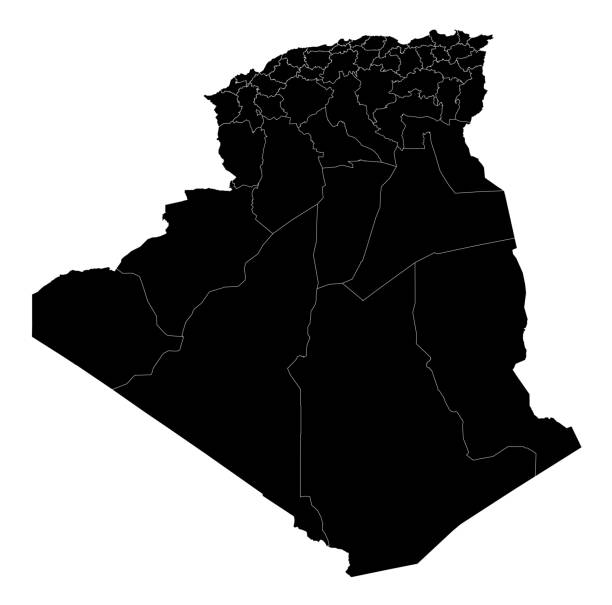 Algeria Map vector black silhouette with High detailed including black and white outline on white background Algeria Map vector black silhouette with High detailed including black and white outline on white background. Vector illustration EPS10 algeria flag silhouettes stock illustrations