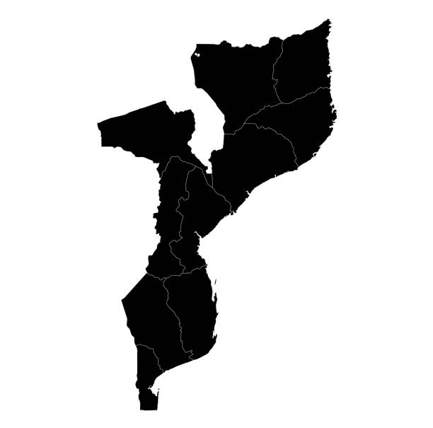 Mozambique Map vector black silhouette with High detailed including black and white outline on white background Mozambique Map vector black silhouette with High detailed including black and white outline on white background. Vector illustration EPS10 mozambique channel stock illustrations