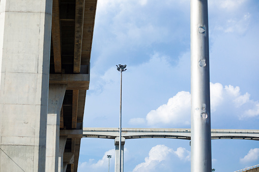 Overpass road and BTS skytrain bridge in Bangkok Ramintra