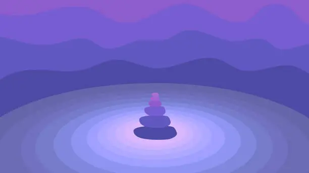 Vector illustration of Zen stones on abstract blue purple background. Vector illustration