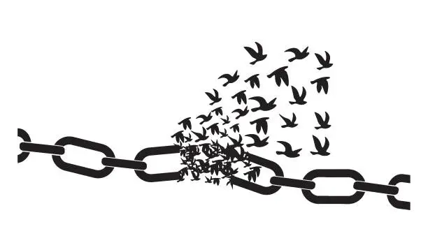 Vector illustration of Break free from the chains, freedom symbol