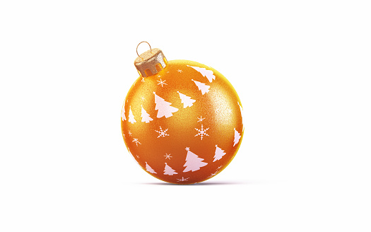 3d Render Orange Christmas Ornament, Clipping path on White Background (isolated on white)