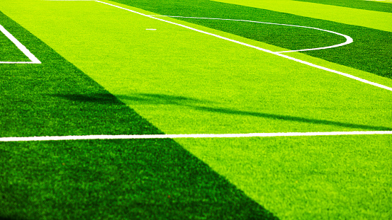 Soccer field lines and field markings on artificial grass