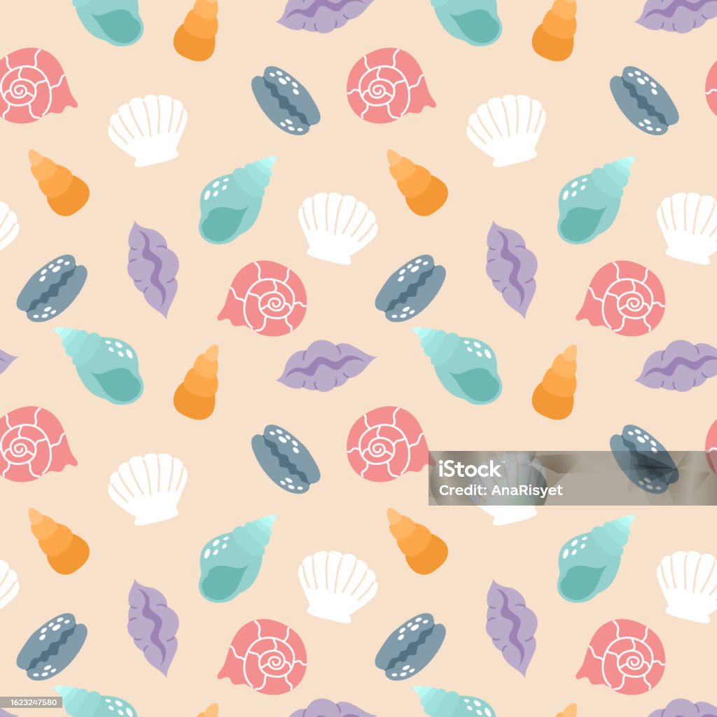 Simple Seashell Background Seashells Simple Doodle Seamless Pattern Colorful Summer Beach Sea ...