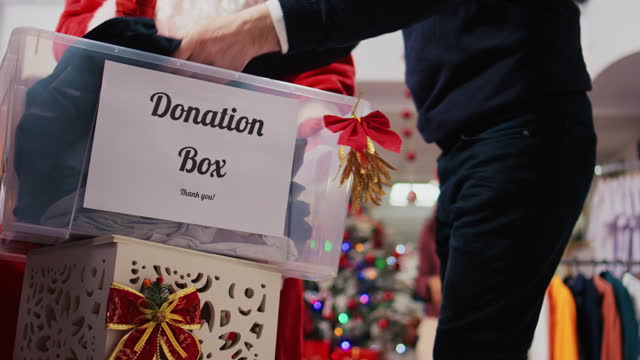 Charity box in xmas adorn clothing store