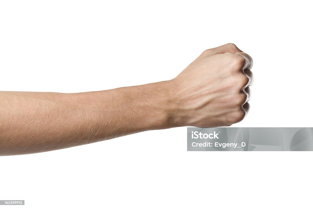 Man's hand isolated on white background Closeup man's hand isolated on white background Fist Stock Photo