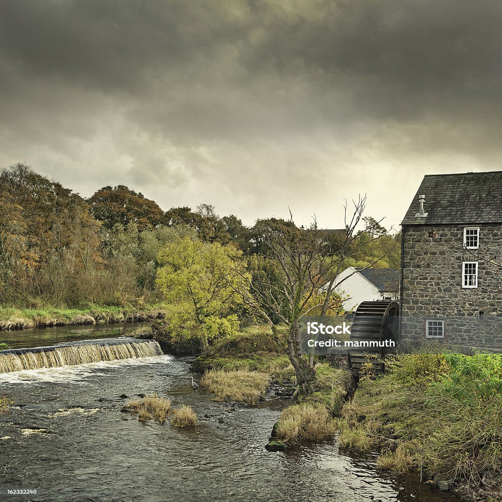 Watermill in Bushmills Watermill in Bushmills. Bushmills is a village on the north coast of County Antrim, Northern Ireland. There is a grey heron in the water of the River Bush. Whiskey Stock Photo