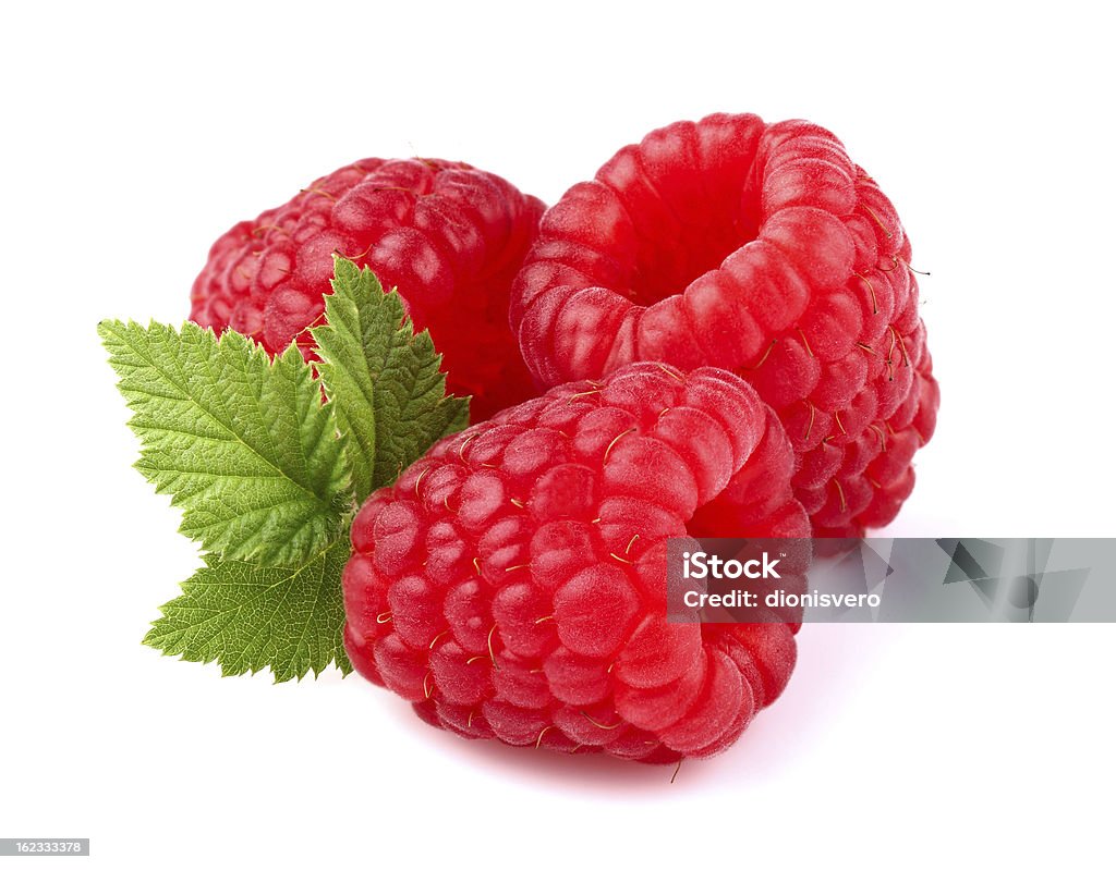 Ripe raspberry with leaf Ripe raspberry with leaf on a white background Berry Fruit Stock Photo