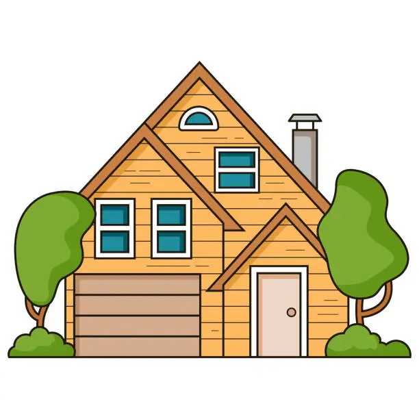 Vector illustration of Suburban building front exterior.Double-storey house. House building .