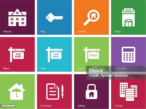 Ilustración de Íconos De Inmobiliariametro Estilo y más Vectores Libres de Derechos de Agente de seguros - Agente de seguros, Anuncio, Arquitectura exterior