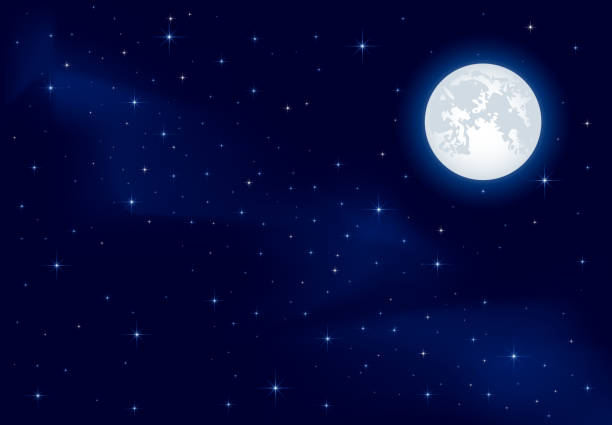 Starry sky and Moon Night background, Moon and shining Stars on dark blue sky, illustration moon stock illustrations
