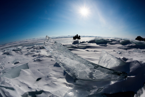 Thawing and Freezing of Pressured Ice Blocks on a River Shore at the Trempealeau National Wildlife Refuge in Wisconsin