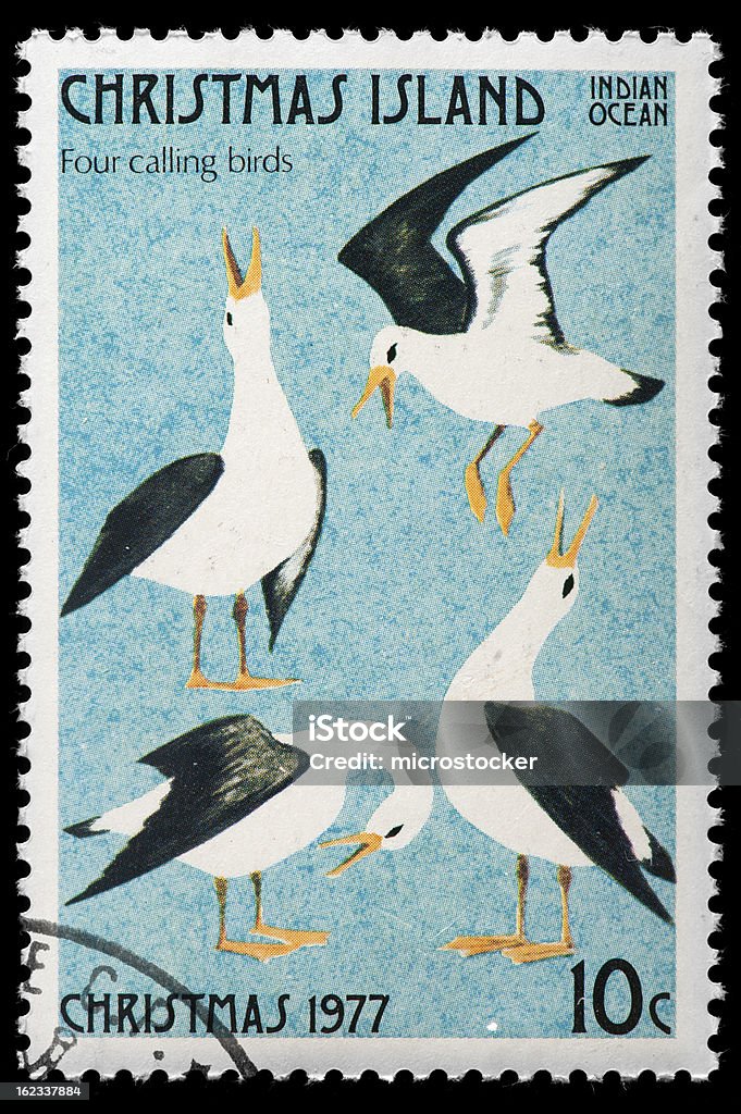 12 dni świąt Bożego Narodzenia Znaczek pocztowy ptaków - Zbiór zdjęć royalty-free (Powrót do retro)