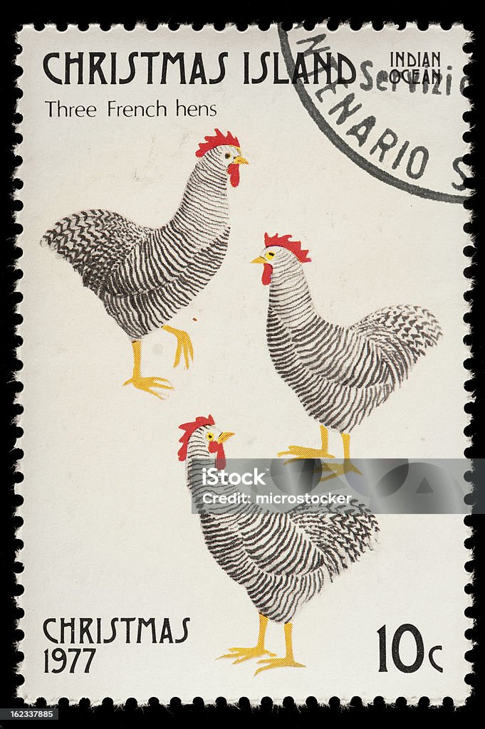 Twelve Days of Christmas Briefmarke drei Hühner - Lizenzfrei Altertümlich Stock-Foto