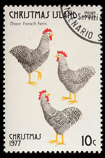 istock Twelve Days of Christmas Postage Stamp three chickens 162337885