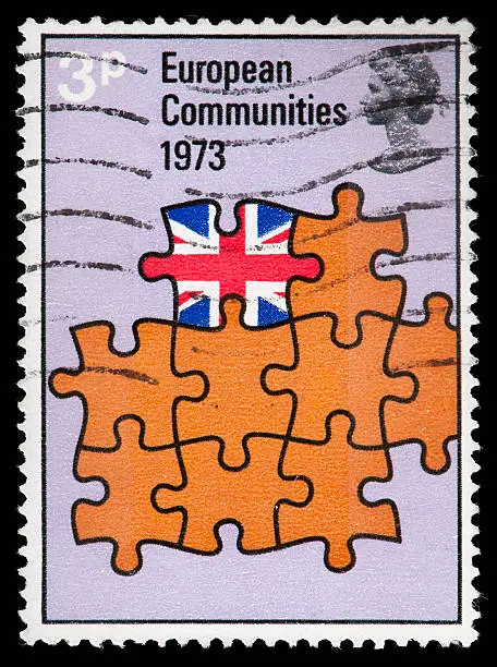 Stamp Depicting Great Britain as the Key Piece in the European Community Puzzle. Politically Motivated Postage Stamp.