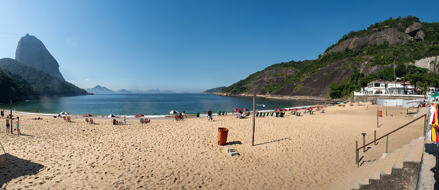 Rio de Janeiro, Brazil:  panoramic view of Praia Vermelha beach (Red Beach), the beach at the foot of the Sugar Loaf (Pao de Acucar) in the wealthy residential neighborhood of Urca