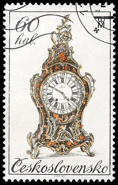 Ornate Old Decorative Baroque Cock Postage Stamp from Czeck republik.