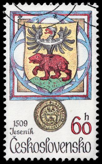 Jesenik escudo de armas, República Checa, sello postal photo