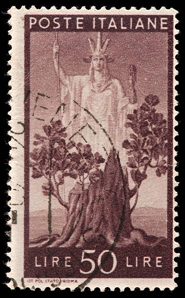 istock Surrealist Anthromorphic Tree Stump with Assending Goddess, Italian  Postage Stamp 162340287