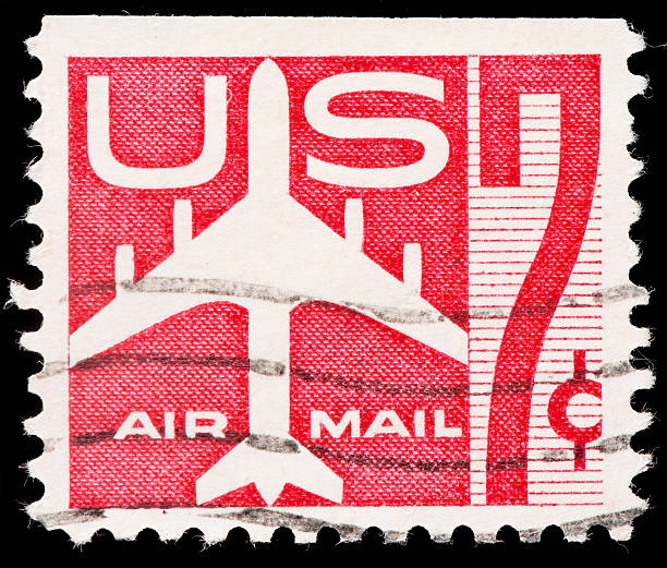 istock Jet Airplane Graphic on US airmail Postage Stamp 162340686