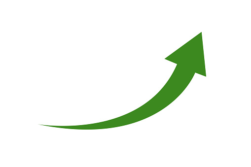 Green curved graph with arrow up isolated on