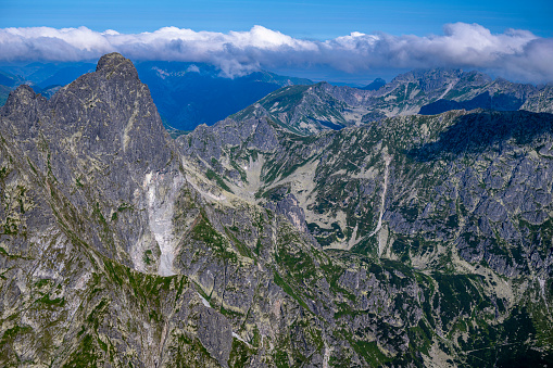 A view on the High Tatras from the Rysy peak.