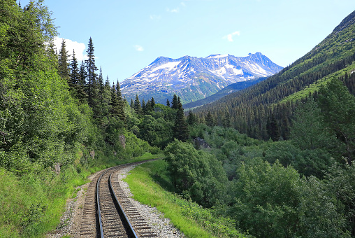 Beautiful mountain range and scenic views along the Alaska railway passage to Canada.