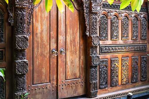 Texture of door in Thai temple.The amazing pattern.