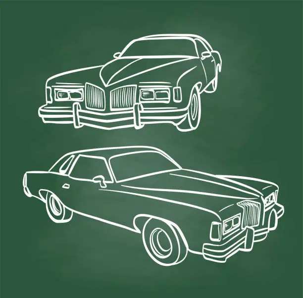 Vector illustration of Classic Car From 1975 Chalkboard