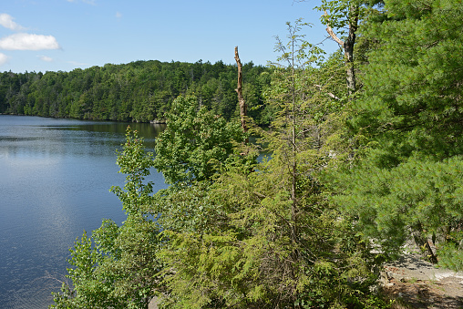 Minnewaska State Park Preserve located on Shawangunk Ridge in Ulster County, New York. Water landscape with Lake Minnewaska