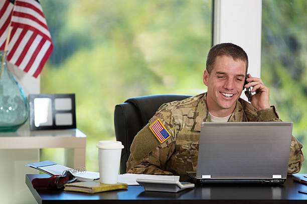 American Soldier in his office stock photo